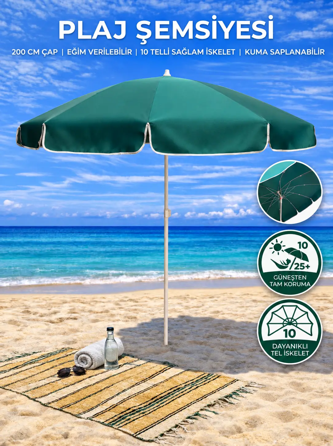 Form Outdoor Plaj Şemsiyesi - Koyu Yeşil