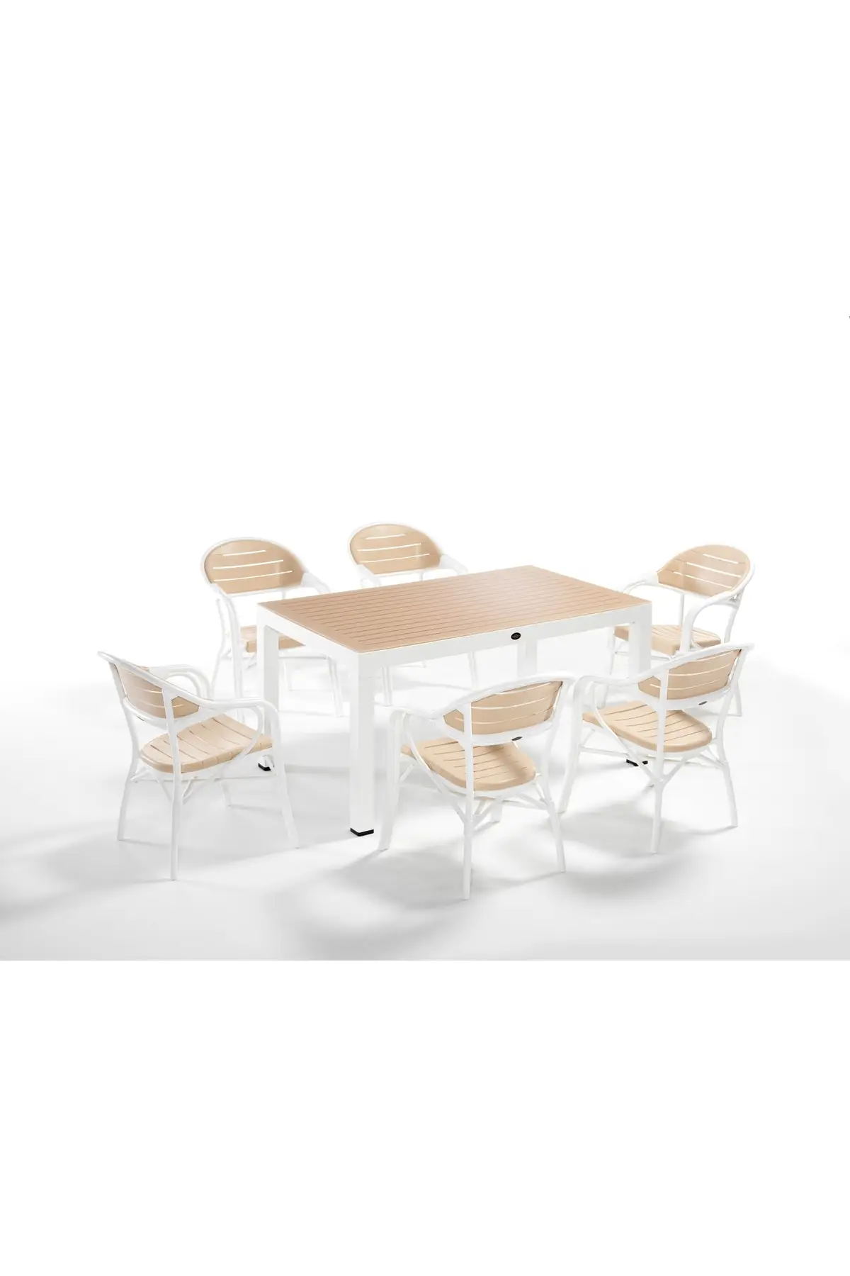 Bamboo 6 Sandalyeli Bahçe Masa Takımı(Beyaz-Fildişi)