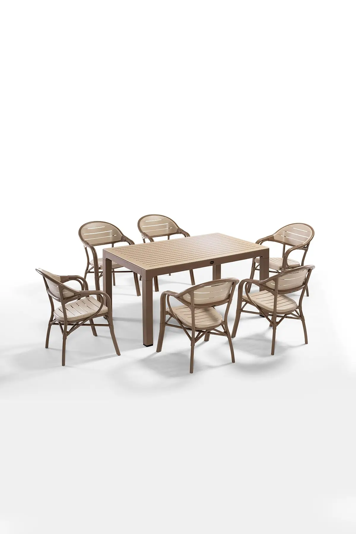 Bamboo 6lı Bahçe Balkon Masa Takımı(Çöl Kahve-Cappuccino)