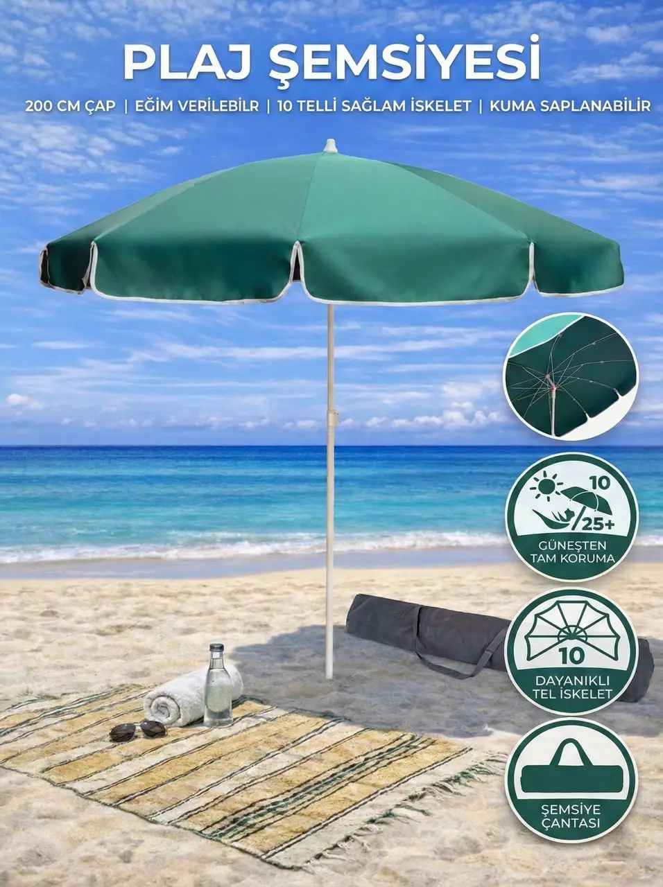 Form Outdoor Plaj Şemsiyesi + Taşıma Çantası Koyu Yeşil