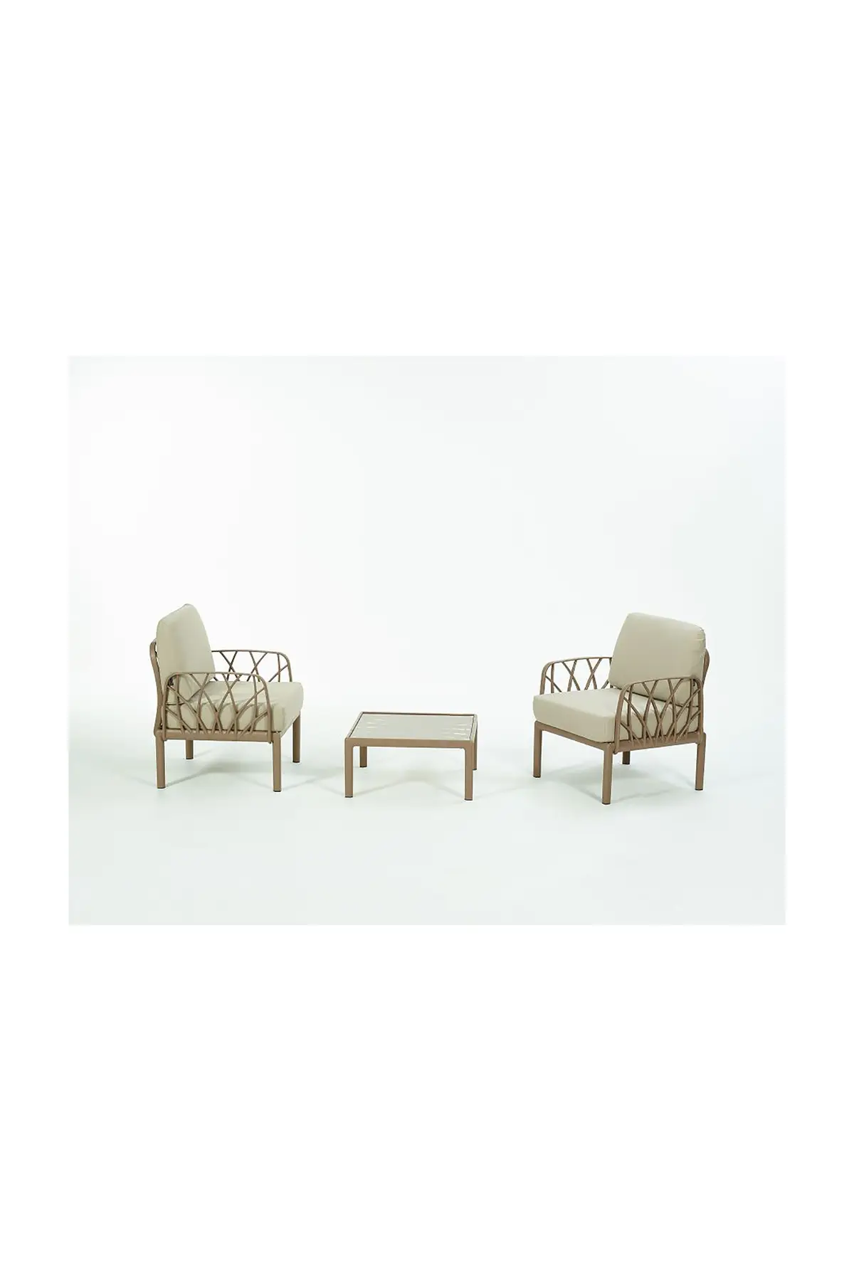 GARDA Sofa Set 1+1+Sehpa BEJ Minderli - Çöl Kahve