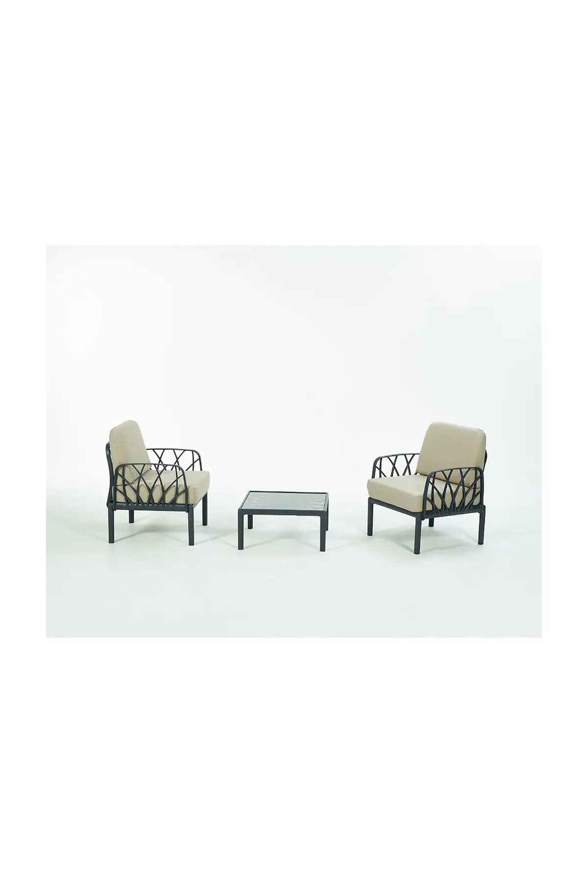 GARDA Sofa Set 1+1+Sehpa BEJ Minderli - Antrasit