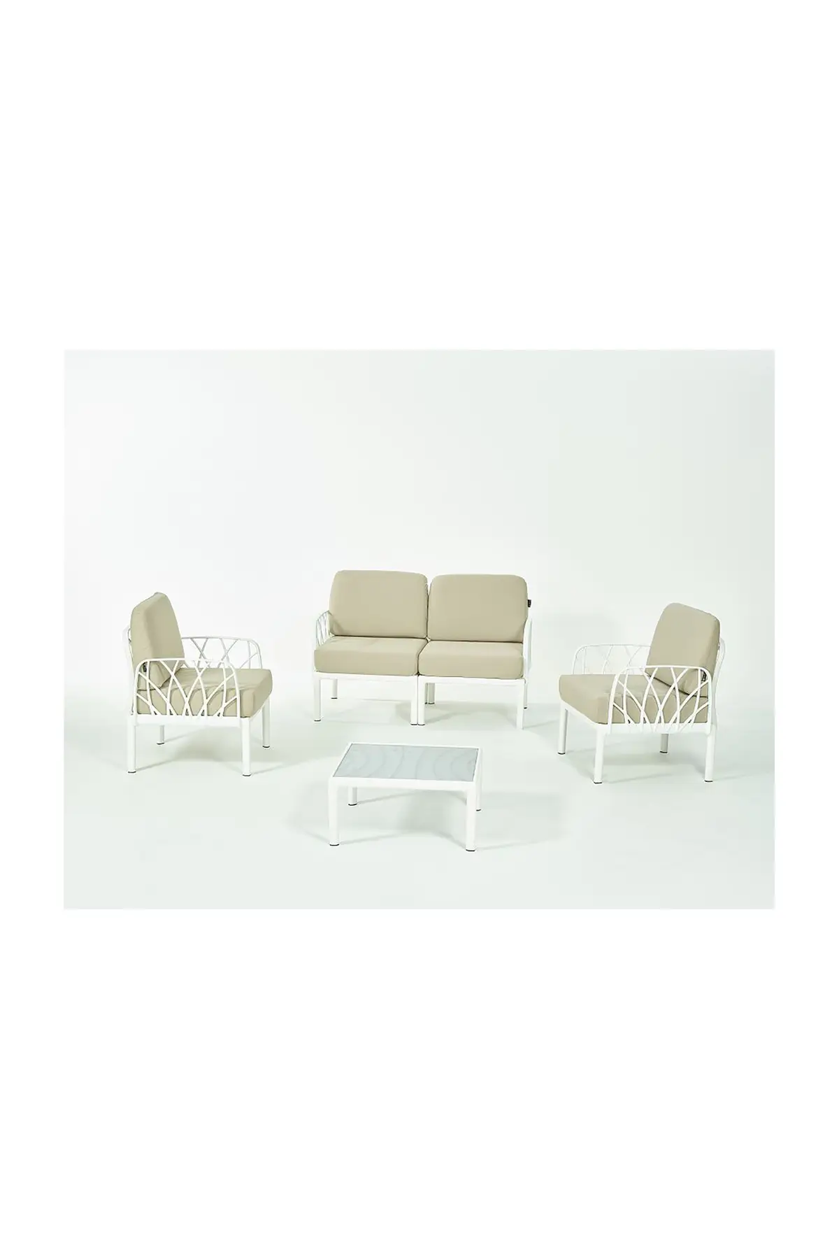 GARDA Sofa Set 2+1+1+Sehpa BEJ Minderli - Beyaz