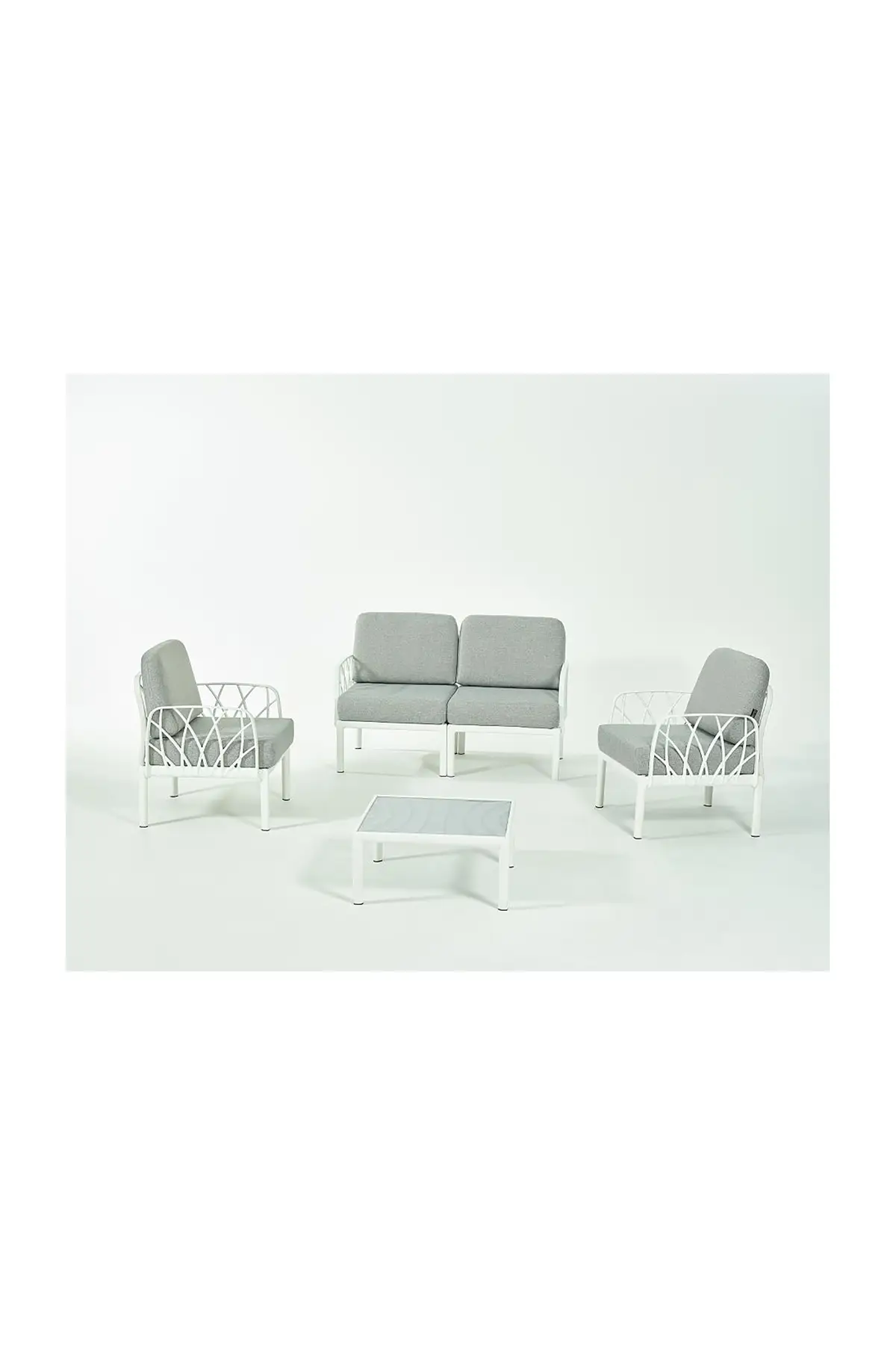 GARDA Sofa Set 2+1+1+Sehpa GRİ Minderli - Beyaz