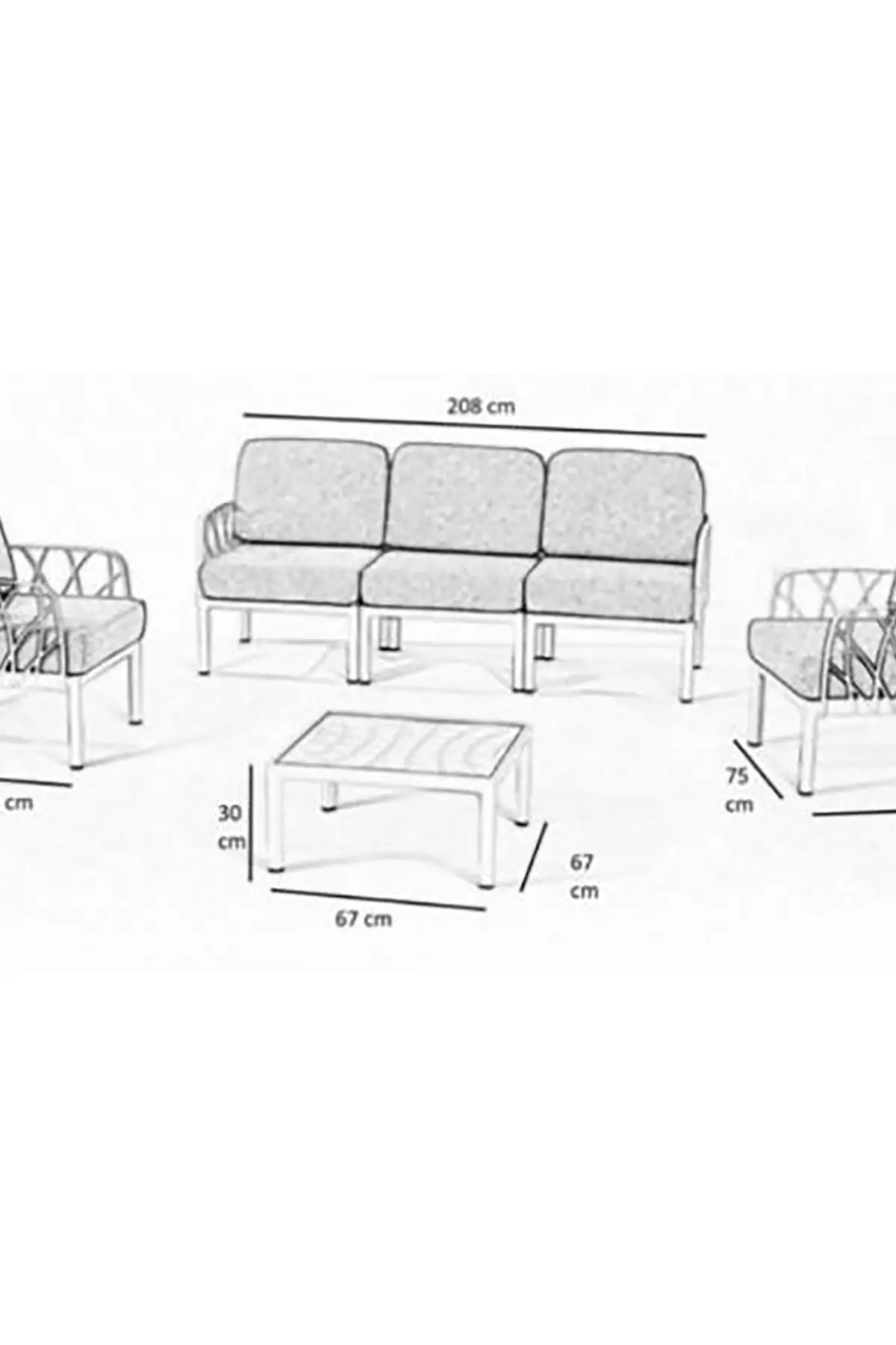 GARDA Sofa Set 3+1+1+Sehpa BEJ Minderli - Antrasit