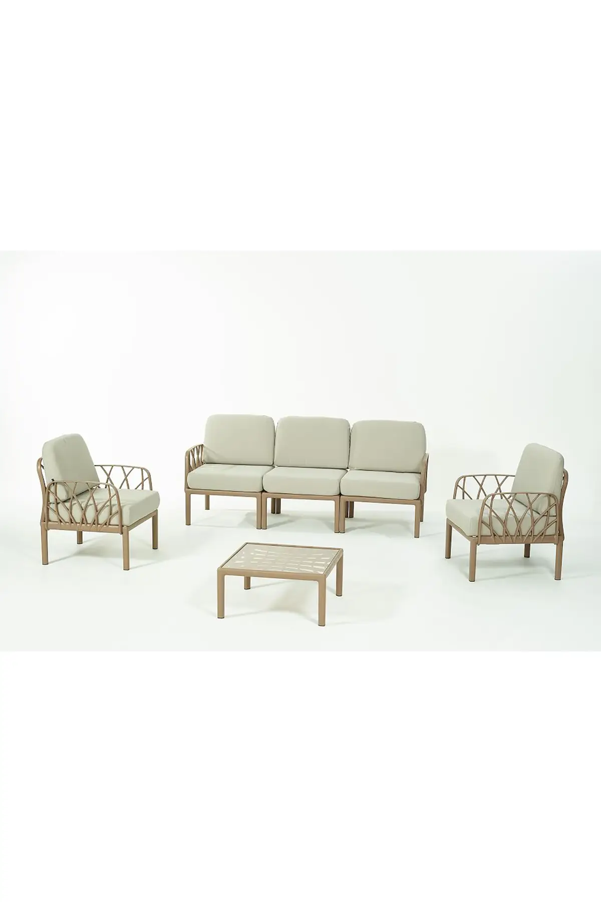 GARDA Sofa Set 3+1+1+Sehpa BEJ Minderli - Çöl Kahve
