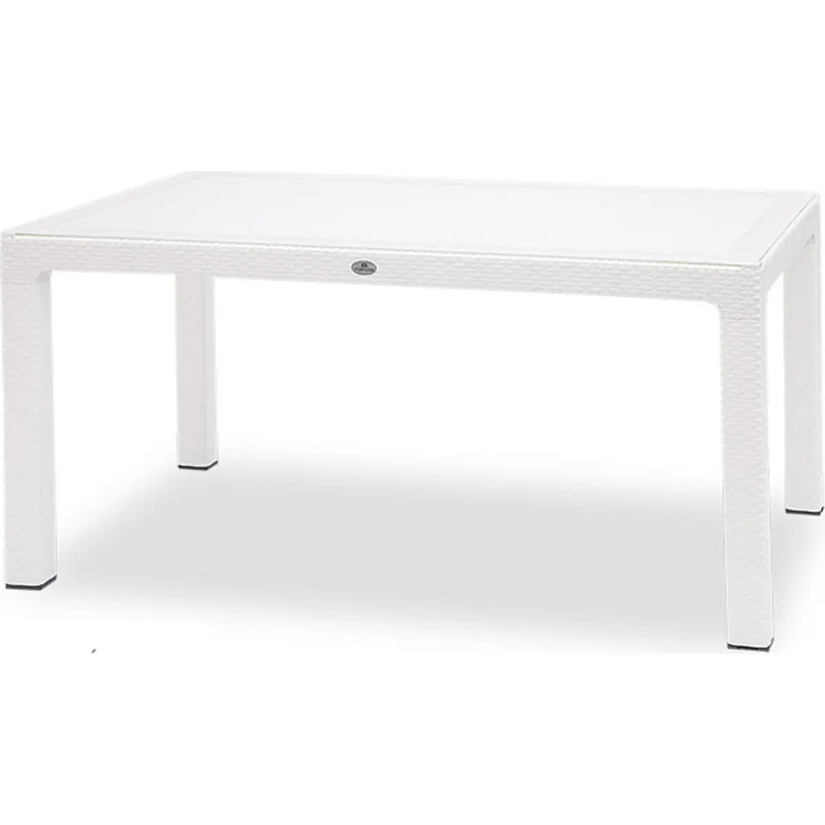Classi 150G Beyaz Rattan Dikdörtgen Masa Camlı Yüzey ile İç ve Dış Mekan Kullanımı