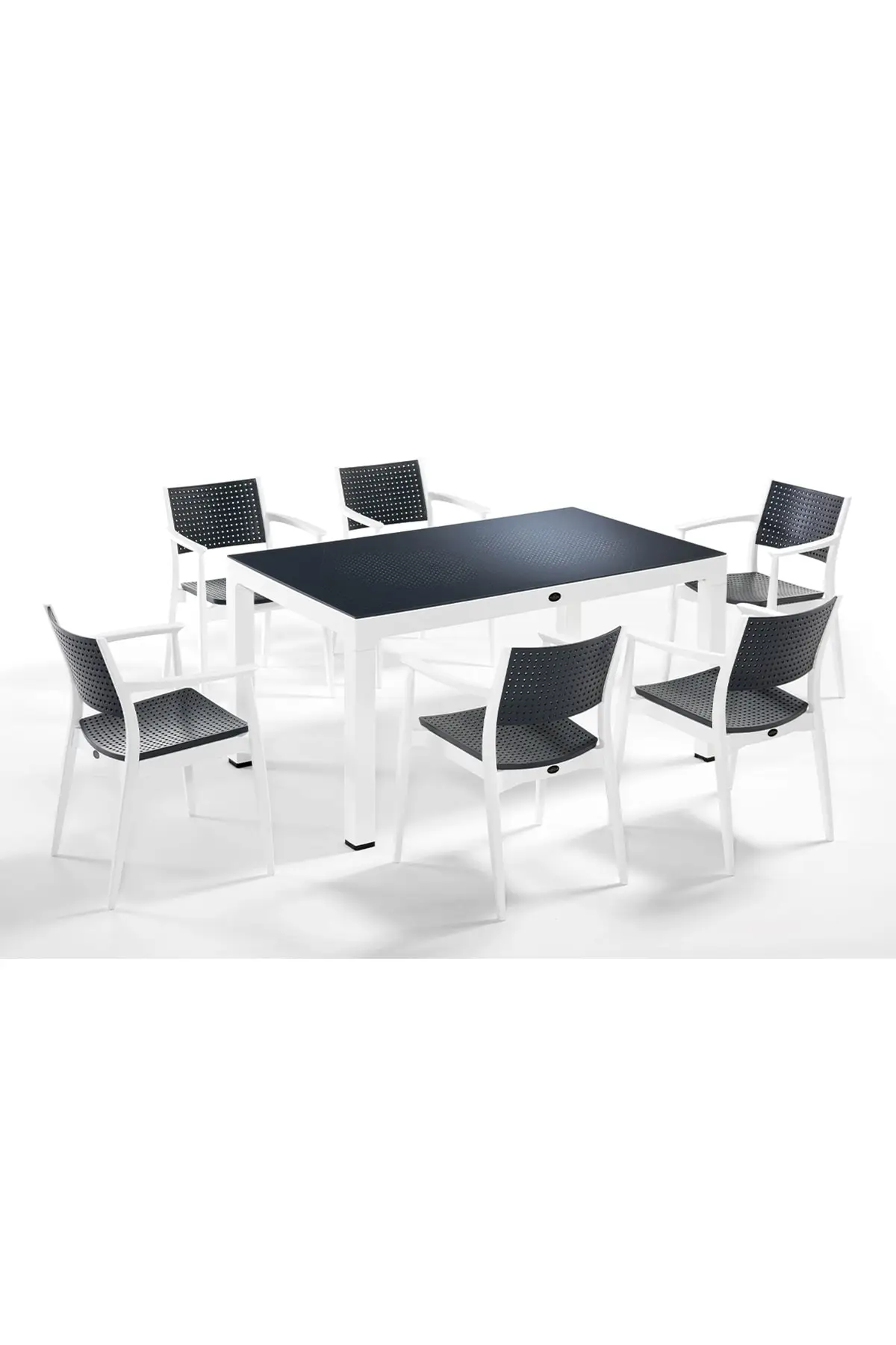 Seginus 6'lı Bahçe Takımı Camlı Set (Beyaz-Antrasit)