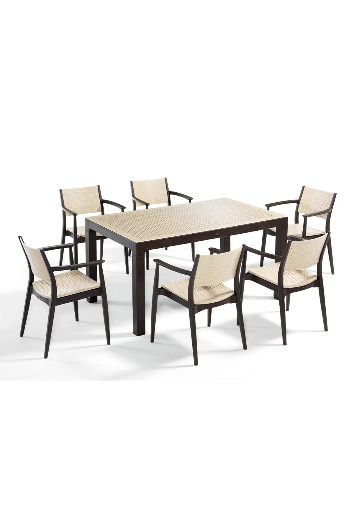 Seginus 6'lı Bahçe Takımı Camlı Set - Kahve/cappucino