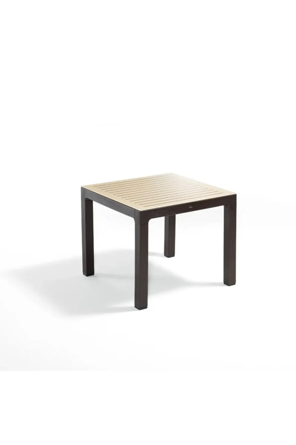 Wood Masa 90x90 Çizgili Seginus Camlı Masa (Cappucino-Çöl Kahve) - Kahverengi-Cappucino