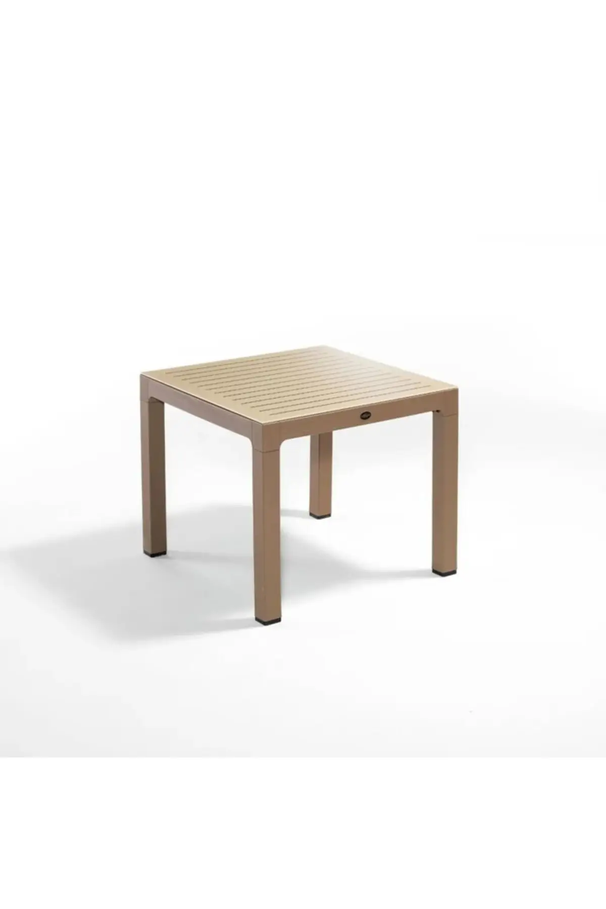 Wood Masa 90x90 Çizgili Seginus Camlı Masa (Cappucino-Çöl Kahve) - Cappucino-Çöl Kahve