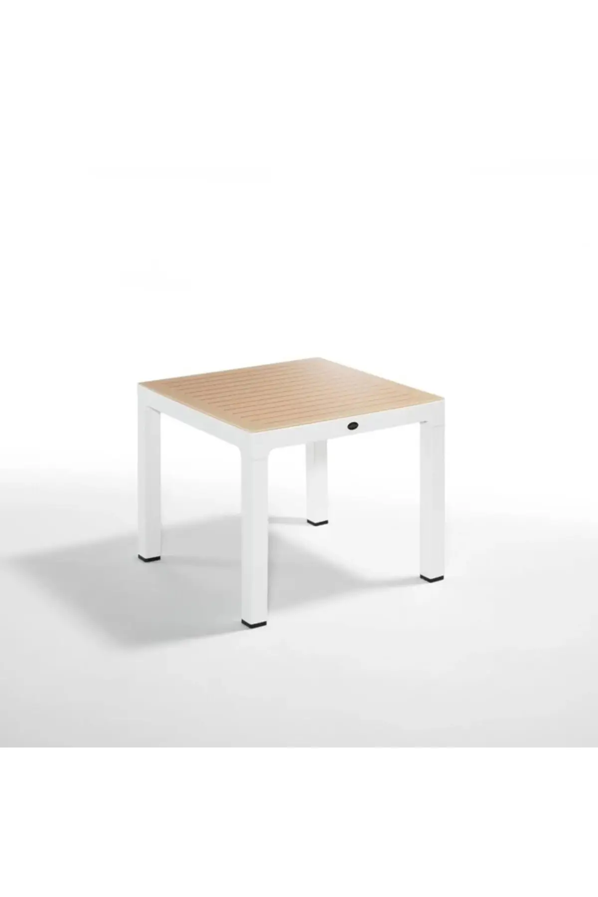 Wood Masa 90x90 Çizgili Seginus Camlı Masa (Cappucino-Çöl Kahve) - Beyaz-Fildişi